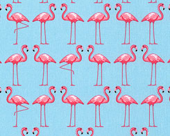 Dancing Flamingos- Powder Blue Fabric