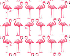 Dancing Flamingos- White Fabric