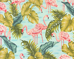 Tropical Leaves Flamingos Fabric