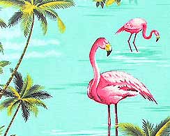 Flamingos and Tropical Palms Fabric - aqua