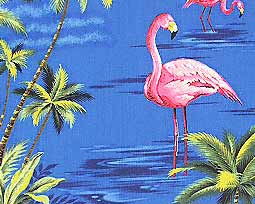 Flamingos and Tropical Palms  Fabric- Blue