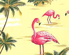 Flamingos and Tropical Palms  Fabric- Yellow