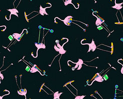Fancy Flamingos  Fabric- Blue
