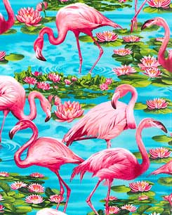 Flamingos in Lily Ponds Fabric