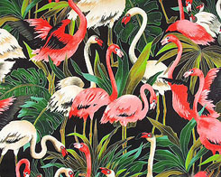 Large Flamingos on black Fabric