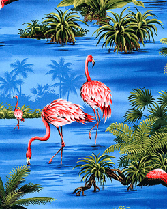 Tropical Flamingos Royal  Blue Fabric
